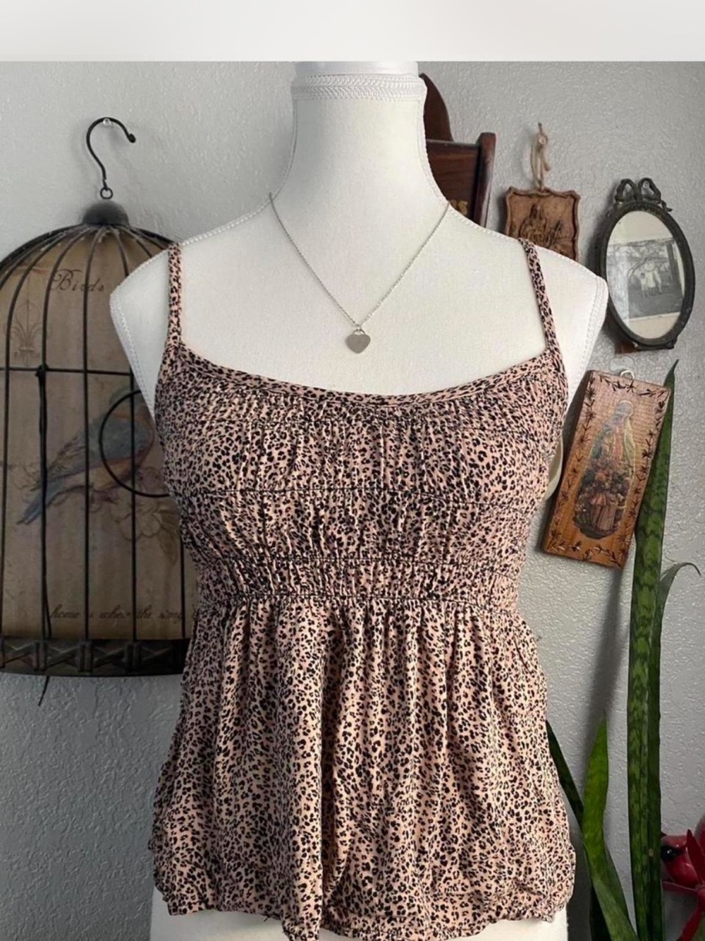 URBAN Romantics Pink Leopard-Print Smocked Cami